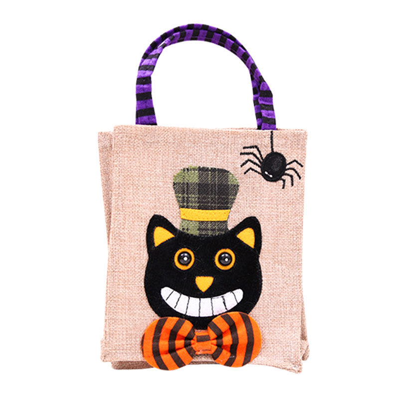 Halloween-Süßigkeitstüten, Geschenktüten aus Leinen, Halloween-Einkaufstasche für Kinder, Kleinkinder, Hexe, Totenkopf, mit Griffen, gruselige, niedliche Süßes oder Saures-Taschen