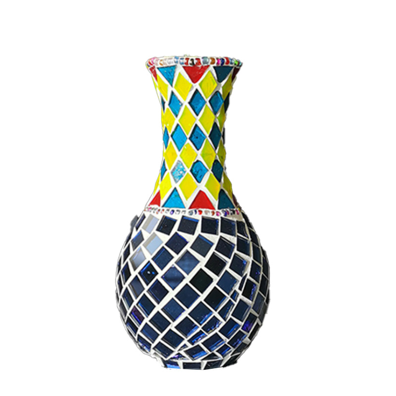 Große, dekorative, matte Blumenvase, luxuriöse, langlebige DIY-Mosaikvase, Innenausstattung, Biskuit-Weiß, Blumenmuster, blaues Design, Keramikvase für Heimdekoration im klassischen modernen Stil