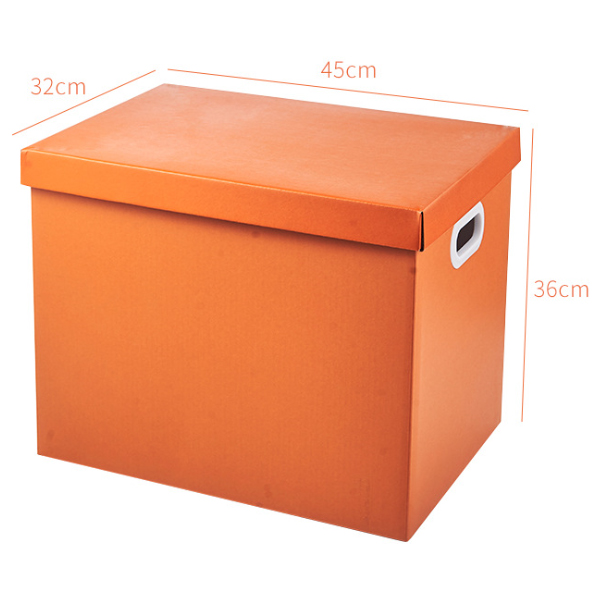 Banker-Box in Twilight Orange mit abnehmbarem Deckel und Schutzgriffen. Aufbewahrungsbox aus recycelbarem Kraftpapier in verschiedenen Größen