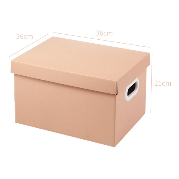 Beige-rosafarbene Bankbox mit abnehmbarem Deckel und Schutzgriffen. Aufbewahrungsbox aus recycelbarem Kraftpapier in verschiedenen Größen