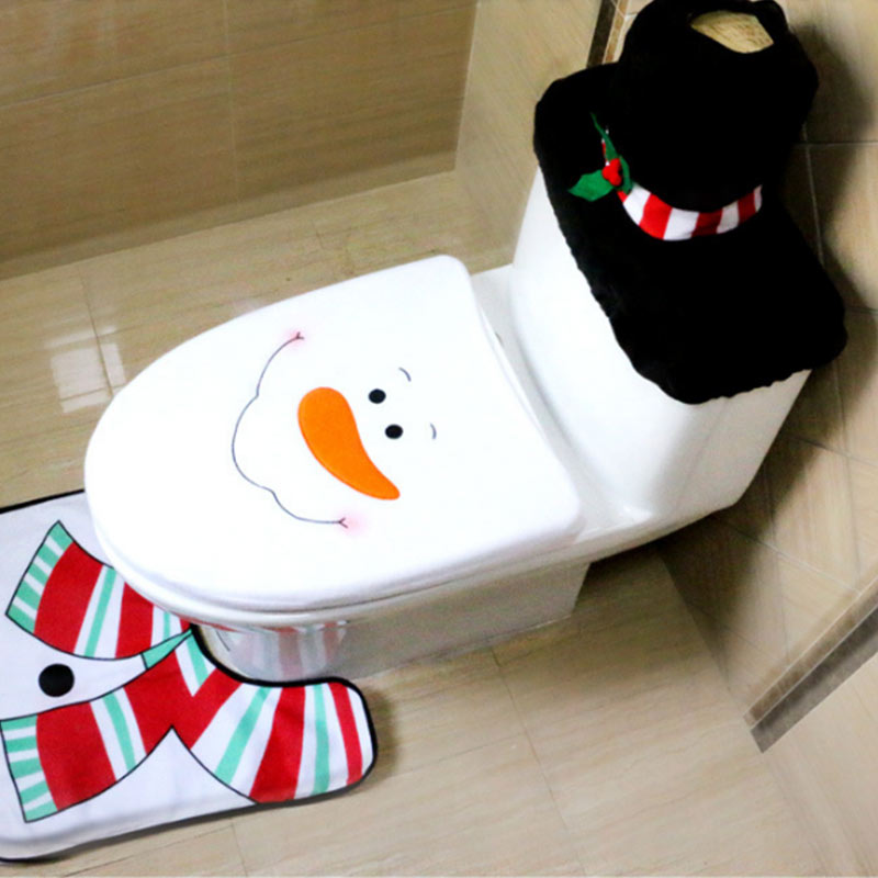 Toilettensitzbezug mit Schneemann-Muster, 3er-Set für Weihnachtsdekoration