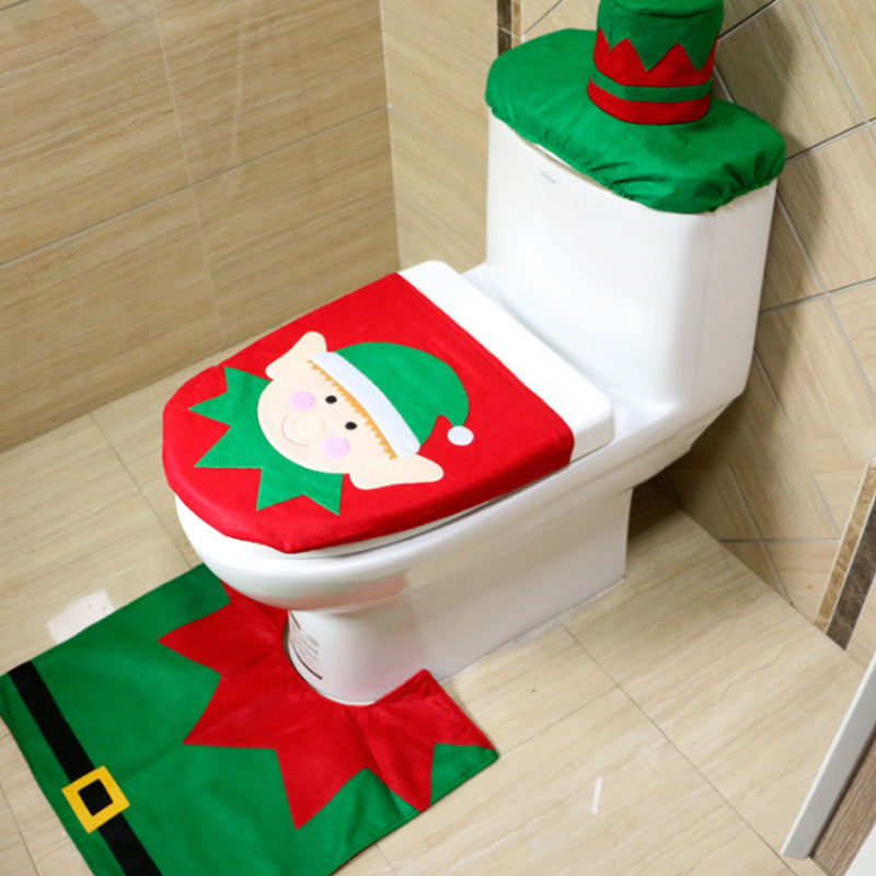 Toilettensitzbezug mit Elfenmuster, 3er-Set für Weihnachtsdekoration