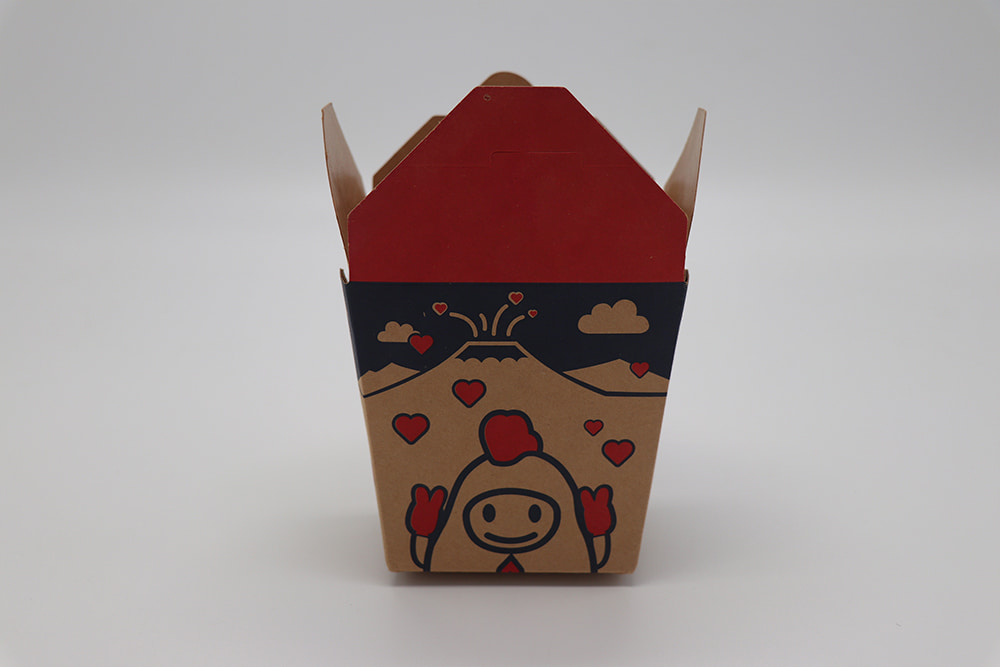 Take-Away-Box aus bedrucktem Papier mit Griff