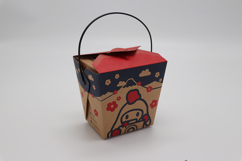 Take-Away-Box aus bedrucktem Papier mit Griff